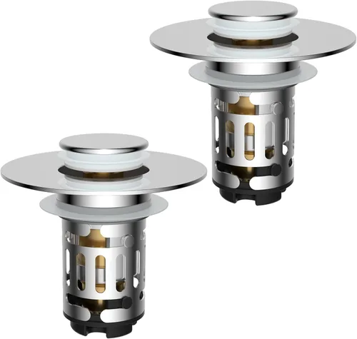 Miniatura 14 de Hibbent Colador de drenaje de lavabo de baño 3 en 1 mejorado, tapón universal desplegable con cesta de filtro de acero inoxidable extraíble atrapa