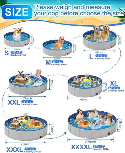 Miniatura 4 de Piscina para perros grandes, plegable de plástico para perros, antideslizante (47.2 x 12 pulgadas)