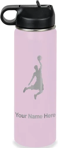 Miniatura 77 de LaserGram Botella de agua personalizada, hombre haciendo slam dunk de baloncesto, de acero inoxidable, de doble pared con aislamiento al vacío