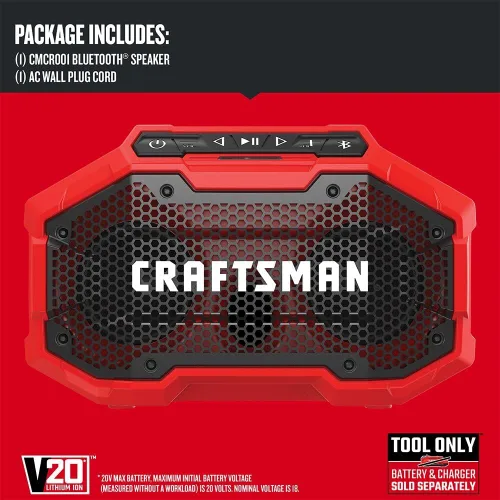 Miniatura 14 de CRAFTSMAN V20 Altavoz Bluetooth Portátil Inalámbrico, Solo Herramienta (CMCR001B), Rojo