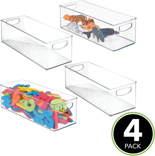 mDesign Organizador de plástico para juguetes, cesta de almacenamiento con asas para armario, armario, armario y estantes, capacidad para bloques de