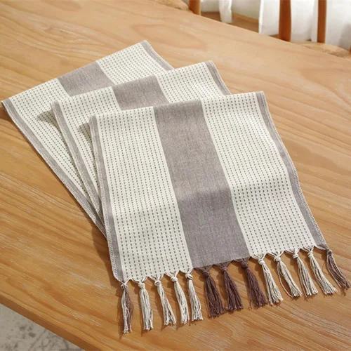 Miniatura 8 de Hsvanyr Camino de mesa gris rústico rectangular con exquisita borla para cocina, comedor, picnic, mesa de café, 13 x 63 pulgadas, a prueba de polvo