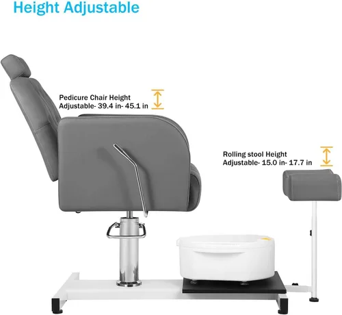 Miniatura 7 de Silla de pedicura con baño de pies de masaje para tecnología de uñas y baño de pies, silla de pedicura con rotación de 360 ° en altura ajustable