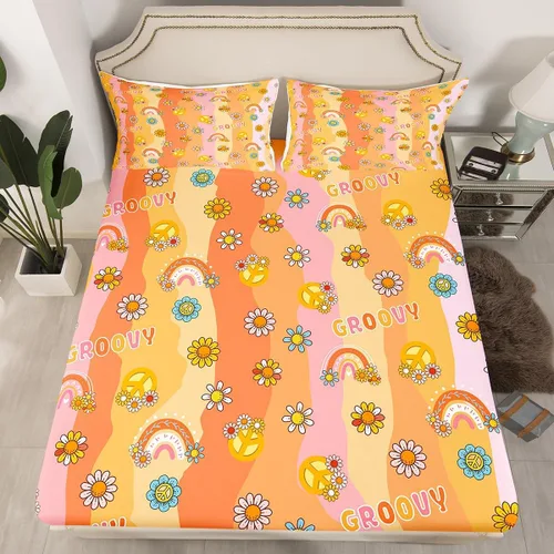 Miniatura 25 de Erosebridal Groovy - Sábana bajera ajustable de flores, tamaño individual, de los años 70S, 80S, 90S, 90S, vintage, floral, para niñas, mujeres