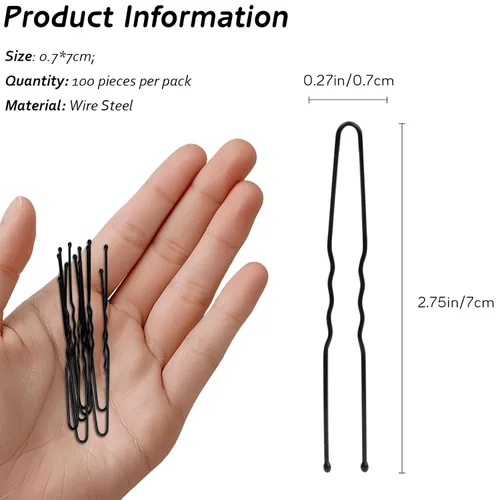 Miniatura 6 de Paquete de 100 horquillas duraderas en forma de U para cabello grueso de mujer, alfileres clásicos negros para peinar, para moños