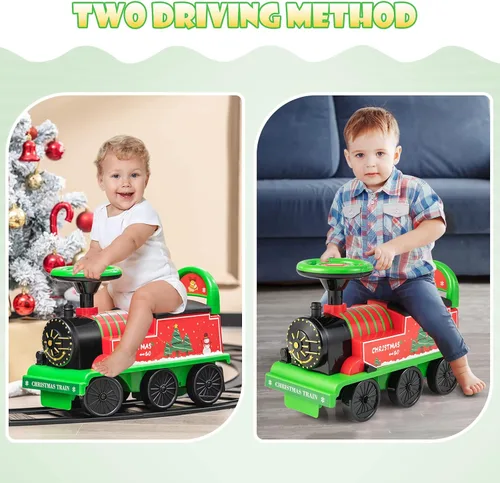 Miniatura 2 de OLAKIDS Tren para niños con pista, juguete eléctrico de 6V con luces y sonidos, reposapiés retráctil, almacenamiento debajo del asiento, tema