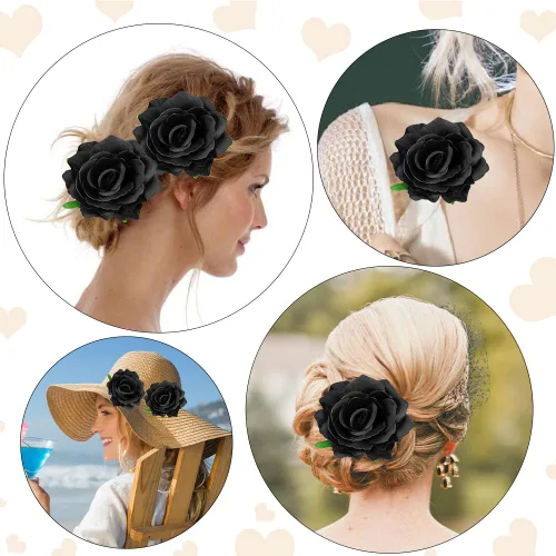 Miniatura 2 de Ahoney 6 pinzas para el cabello de flores negras para mujeres y niñas, accesorios para el cabello negro, flores florales, pinzas de cocodrilo, Beige