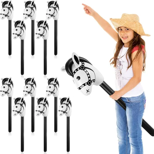 Chivao 12 piezas inflables de palo de caballo linda cabeza de caballo, globo inflable colorido vaquero vaquera decoración de fiesta para fiesta Negro