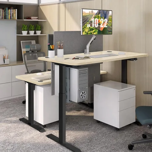 Miniatura 9 de COSTWAY Mesa universal, escritorio de madera maciza de una sola pieza para marco de escritorio estándar y ajustable en altura, encimera rectangular