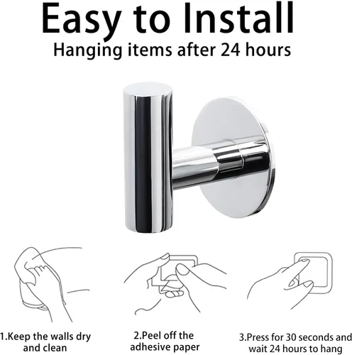 Miniatura 3 de Kruodop Ganchos adhesivos para toallas de baño, paquete de 4 toallas de montaje en pared, gancho mate para bata de pared, gancho de acero inoxidable