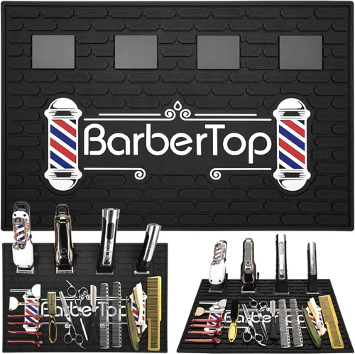 Tapete magnético de peluquero para cortapelas, 17.7 x 11.8 pulgadas, 4 fuertes estaciones organizadoras magnéticas para cortadoras y recortadoras