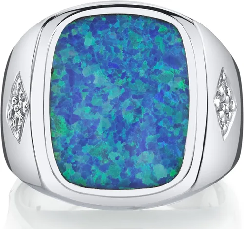 Miniatura 2 de Peora Anillo de sello de caballero de ópalo de fuego azul creado para hombre, plata de ley 925, talla grande de 0.591 x 0.472in, talla 8 a 13, Metal