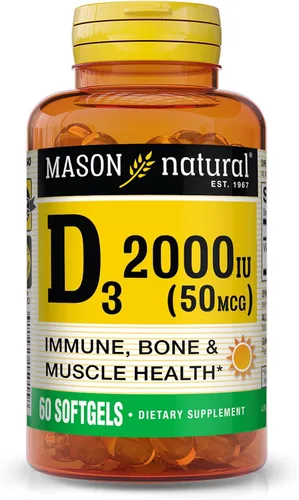 Miniatura 12 de MASON NATURAL Vitamina D3 125 mcg (5000 UI) - Apoya la salud general, fortalece los huesos y los músculos, del aceite de hígado de pescado, 50