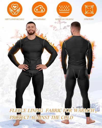 Miniatura 3 de Liitrsh Juego de 4 piezas de ropa interior térmica para hombre, ropa interior larga con forro polar, capa base de secado rápido, parte inferior