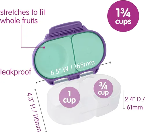 Miniatura 6 de b.box Mini recipientes para almuerzo + aperitivos (Lilac Pop): el juego de 2 unidades incluye lonchera (capacidad de 4 1/4 tazas) y caja de Lila Pop