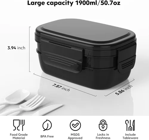 Miniatura 5 de HOMETALL Caja Bento para Adultos, Envases de Almuerzo para Hombres y Mujeres con 8 Compartimentos, Envases de Almuerzo con Utensilios, 1900ML/51 OZ