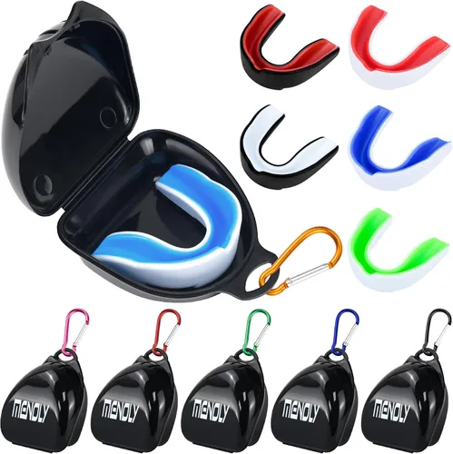 Miniatura 8 de MENOLY Paquete de 6 protectores bucales para niños, protectores bucales deportivos para niños con 6 fundas portátiles para fútbol, baloncesto