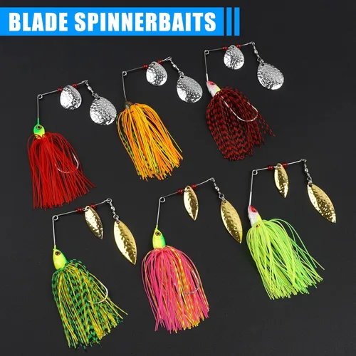 Miniatura 5 de Señuelos de pesca Spinnerbaits, 6/12 piezas de señuelos de pesca de lubina, cebos giratorios sin hierbas, señuelos para lubos, cebos de lucio, pesca