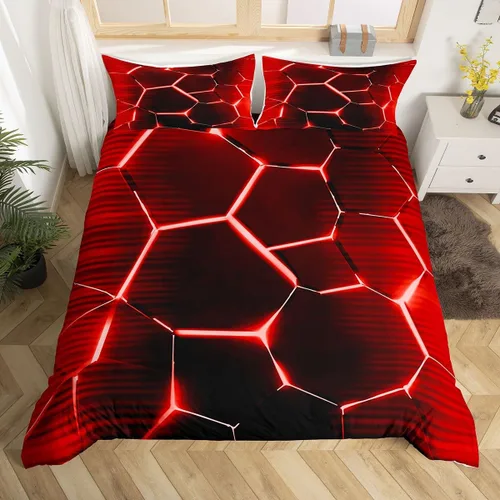 Miniatura 15 de Feelyou Juego de funda de edredón de panal de abeja, color verde y amarillo, juego de ropa de cama hexagonal para niños y niñas, funda de edredón
