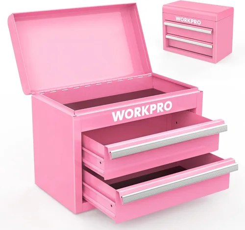 Miniatura 8 de WORKPRO Mini caja de herramientas de metal con 2 cajones y almacenamiento superior, pequeña caja de herramientas con forros de PVC y almohadillas