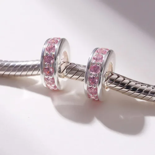 Miniatura 23 de 925 plata esterlina espaciador encanto grano con CZ transparente para pulseras Pandora Charms