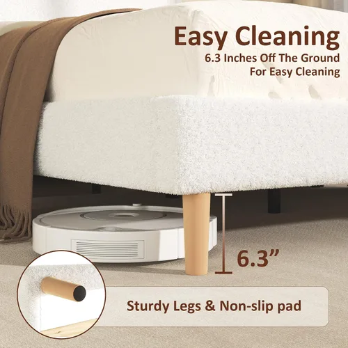 Miniatura 7 de Base de cama de plataforma Boucle tamaño Queen con cabecera ajustable (3 alturas), cama de nube tapizada, esquinas redondeadas suaves, no necesita