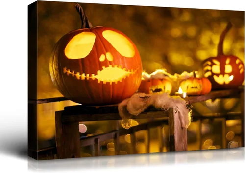 Miniatura 18 de Denozer - Pintura artística de pared de Halloween, impresión artística sobre lienzo para dormitorio, sala de estar, decoración de pared del hogar