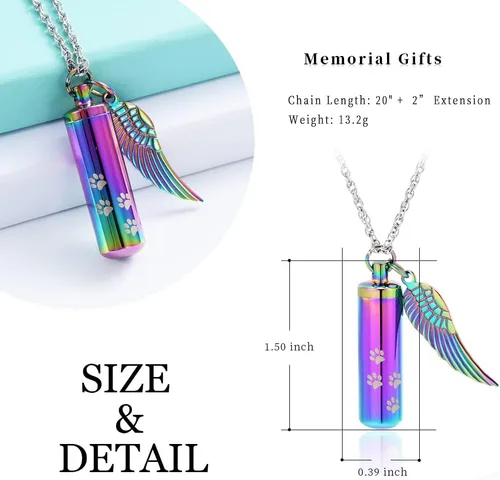 Miniatura 6 de shajwo Joyería de cremación, collares de urna con estampado de pata para cenizas humanas de mascotas, colgante de urna cilíndrica, recuerdo, collar