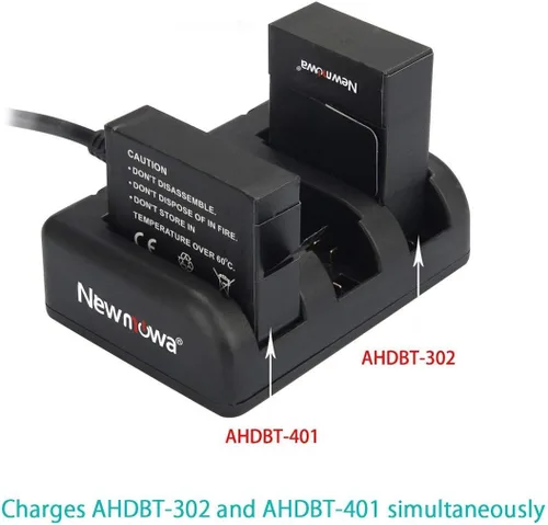 Miniatura 4 de Newmowa Batería de repuesto AHDBT-302 de 1300 mAh (paquete de 2) y cargador rápido de 3 canales para GoPro Hero 3, GoPro Hero 3+, AHDBT-301