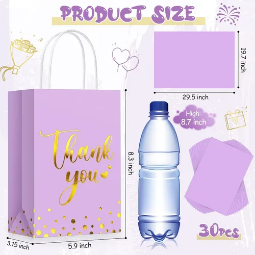 Miniatura 2 de Tinlade 30 bolsas de regalo de agradecimiento con papel de seda dorado con asa para graduación, negocios, compras, boda, ducha, regalos de fiesta