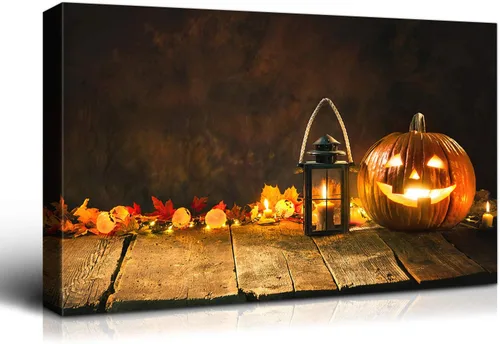 Miniatura 75 de Denozer - Pintura artística de pared de Halloween, impresión artística sobre lienzo para dormitorio, sala de estar, decoración de pared del hogar