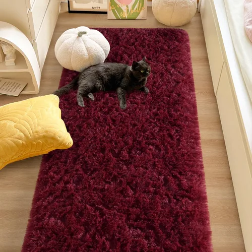 Miniatura 3 de Alfombras suaves color vino tinto para dormitorio, de 2 x 6 pies, alfombra mullida y esponjosa para al lado de la cama, alfombras de pelo peludo A