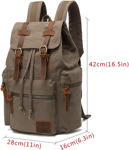 Miniatura 2 de AUGUR Mochila vintage de lona de alta capacidad, para escuela, universidad, senderismo, viajes, laptop de 12-17 pulgadas, Verde militar, Mediana
