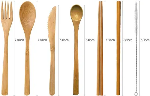 Miniatura 2 de Utensilios de bambú, juego de cubiertos ecológicos, juego de cubiertos, utensilios de viaje, juego de utensilios de camping, juego de utensilios