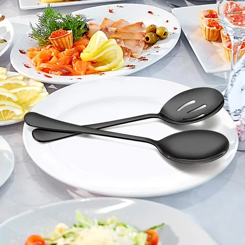 Miniatura 7 de LIANYU Juego de 6 cucharas y tenedores negros para servir, 8 3/4 pulgadas, acero inoxidable, para bufé, catering, fiesta, banquete, servir, tenedor