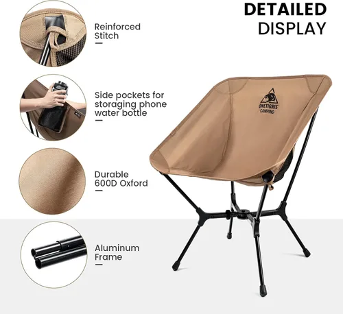 Miniatura 8 de ONETIGRIS OasisFlex Silla de camping, silla portátil con bolsa de transporte, ideal para camping, playa, picnic, parque, césped, deportes y eventos
