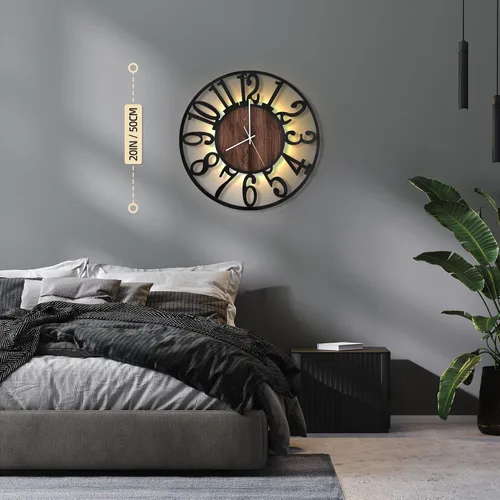 Miniatura 2 de LEIKE Relojes de pared a pilas con control remoto, luz nocturna, silencioso, sin tictac, reloj de madera grande rústico moderno para sala de estar