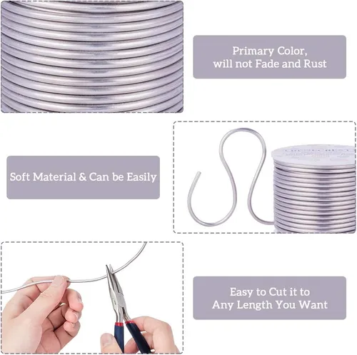 Miniatura 4 de BENECREAT Alambre de aluminio flexible para esculpir joyas de calibre 9, 55 pies, resistente al deslustre, para trabajos de joyería, manualidades
