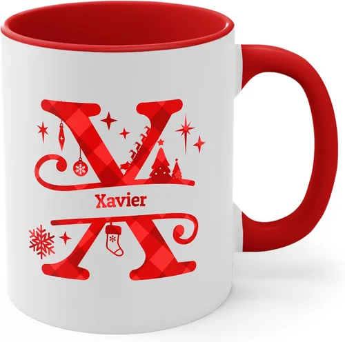 Miniatura 25 de Taza de café con inicial de decoración navideña con nombre, taza personalizada para mujeres y hombres, regalos con monograma, tazas de café