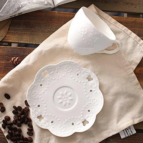 Miniatura 4 de Regalo de café para papá, juego de tazas de café de cerámica blanca pequeña real de lujo vintage taza de té platillo boda flores tazas de café e