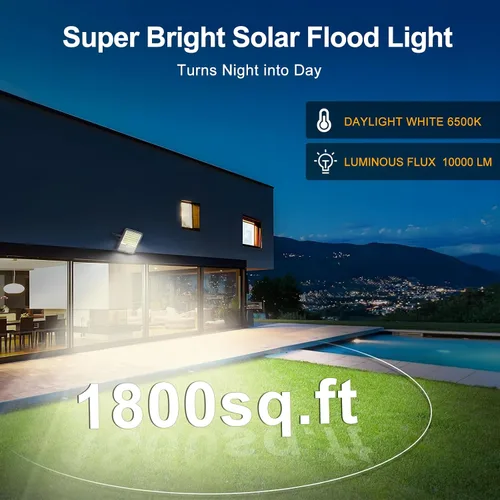 Miniatura 6 de Luces solares de 100W al aire libre 10000LM LED Luz automática con batería de 10000mAh, luz de seguridad de inundación solar alimentada por energía