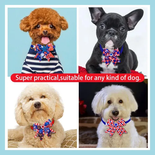 Miniatura 6 de 24 corbatines para perro del 4 de julio, pajarita para mascotas del Día de la Independencia, collar de rayas de estrellas ajustable, pajarita