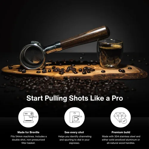 Miniatura 4 de Crema Productos de Café 54mm Portafiltro Desnudo Sin Fondo Compatible con Máquinas Breville de 54mm Incluye Cesta de Filtro de Doble Disparo