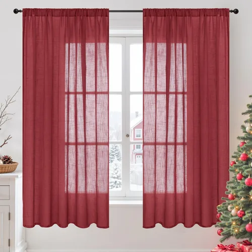 Miniatura 70 de BGment Cortinas de lino café de 30 pulgadas de largo para ventana pequeña, cortinas de media ventana beige semitransparentes ligeras con bolsillo