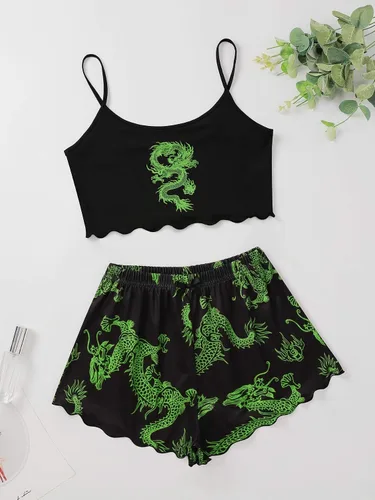 Miniatura 5 de WDIRARA Conjunto de pijama para mujer con bonito estampado de lechuga y pantalones cortos