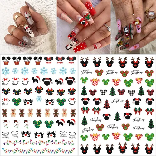 Miniatura 4 de 8 hojas de calcomanías navideñas para decoración de uñas, calcomanías de dibujos animados 3D con diseños de árboles de guirnalda de Navidad