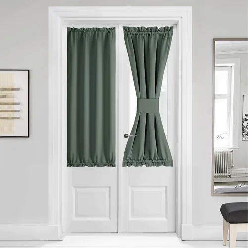 Miniatura 230 de NICETOWN Cortinas opacas unicolor con aislamiento térmico para puerta francesa, granja, oscurecimiento de habitación, puertas y ventanas de Marrón