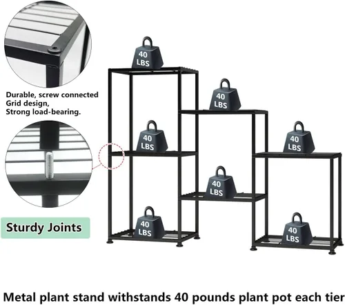 Miniatura 4 de Soportes para plantas de interior, estante de metal escalonado de exterior para múltiples plantas, soporte de 3 niveles para 7 macetas, soporte
