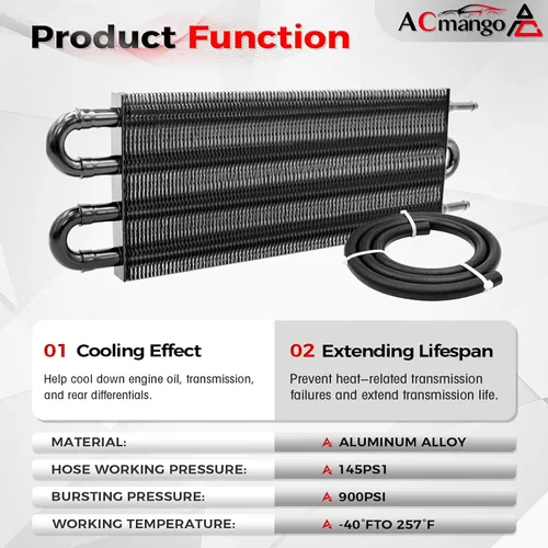 Miniatura 2 de Kit enfriador de transmisión de tubos y aletas Ultra-Cool de 4 pasos universal 402 de aluminio negro con kit de enfriador de aceite de 5/16
