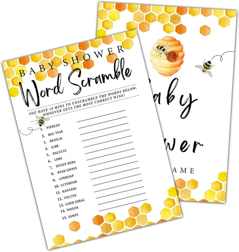 Miniatura 8 de Honey Bee - Juegos de baby shower, juegos de doble cara Adivina quién mamá o papá y Oh Baby juego verdadero o falso (paquete de 30) con 1 tarjeta